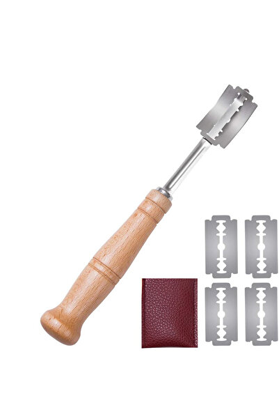 Choice قطاعة خبز LMETJMA الفاخرة المصنوعة من الفولاذ المقاوم للصدأ مع 5 شفرات بديلة لقطع خبز الباجيت المنحنية.