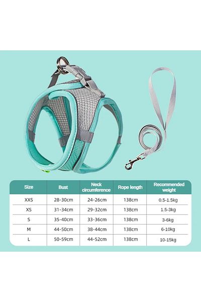 Choice M 6-10 Kg green Puppy Harness Set Dog Accessories Adjustable Pet Vest Dogs French Bulldog Chihuahua