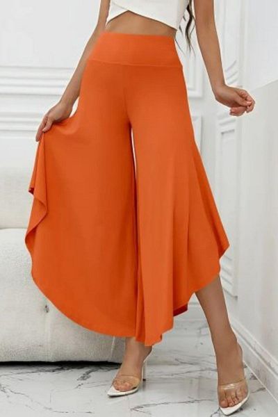 Mossta Slit Detail Flounced Wide Leg Sandy Trousers Orange