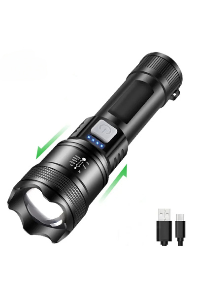 Choice مصباح يدوي LED فائق السطوع ضوء تكتيكي قوي للطوارئ قابل لإعادة الشحن 10000000 لومن.