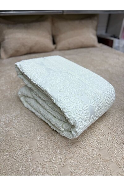 FİBELLA HOME COLLECTİON Tek Kişilik İpek Kadife Kapitoneli Yatak Örtüsü Takımı - Yastık Kılıflı - Beyaz