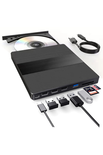 Coverzone 7in1 Harici DVD-ROM DVD-RW USB ve Type C Kablolu, PC, Tablet, DVD Player CD ROM Okuyucu CV540