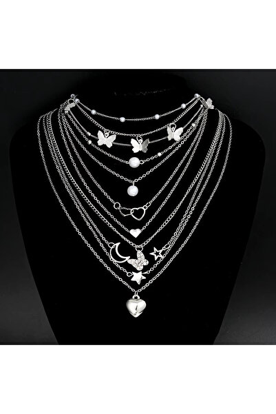 Choice 6208902HB مجموعة قلادات بسيطة قابلة للتكديس للنساء على شكل فراشة وقلب ...