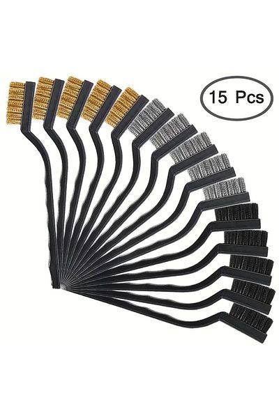 Choice 15pcs 15pcs Wire Brush Set (Stainless Steel+Brass+Nylon) Curved Handle Brush Set For Cleaning, Weldi