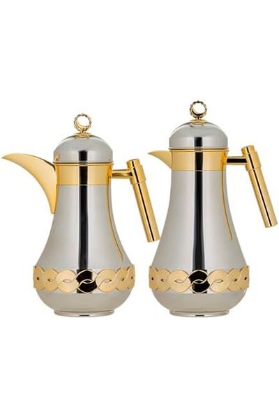 ALSAIF Coffee And Tea Vaccum Flask Set In Matt Nickel/gold / Leak-proof And Keeps Drinks Hot 1.0/0.7 Liter