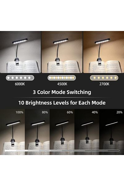 DBF black Eye Caring Clip-on Reading Book Light 3 Colors 10 Brightness USB Rechargeable Flexible Easy Cl