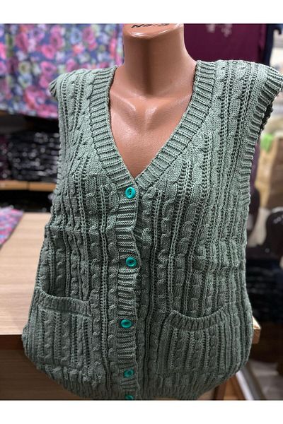 TCR Women's Knitwear Buttoned Pocket Knitted Pattern Seasonal Cardigan Vest