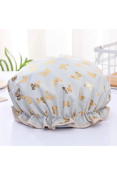 Choice3 Green kmk 【Hot sales】Double Shower Cap Waterproof Hair Cap Hot Gold Printed Terylene Cotton Shower C