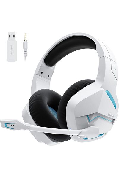 Choice White BINNUNE Dual Wireless Gaming Headset with mic for PC PS4 PS5, Bluetooth Gaming Headset for La