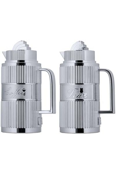 ALSAIF Coffee And Tea Vaccum Flask Set In Chrome / Leak-proof And Keeps Drinks Hot 1.0/1.0 Liter