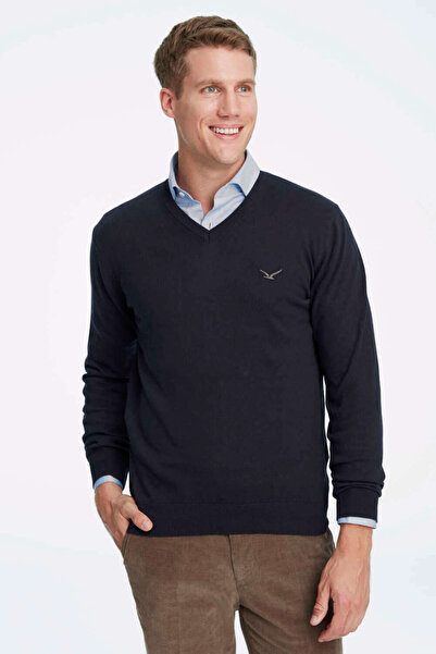 SMILE Faro Navy Blue 100% Cotton V-Neck Sweater