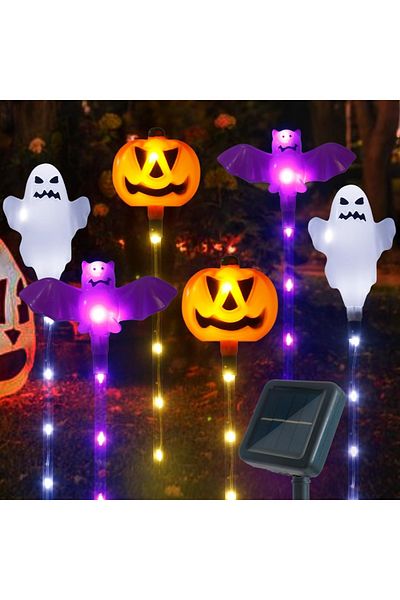 Choice RGB 6 Pcs Solar Powered 8 LED Pumpkin Bat Ghost Garden Stake Light With 8 Lighting Modes Waterproof