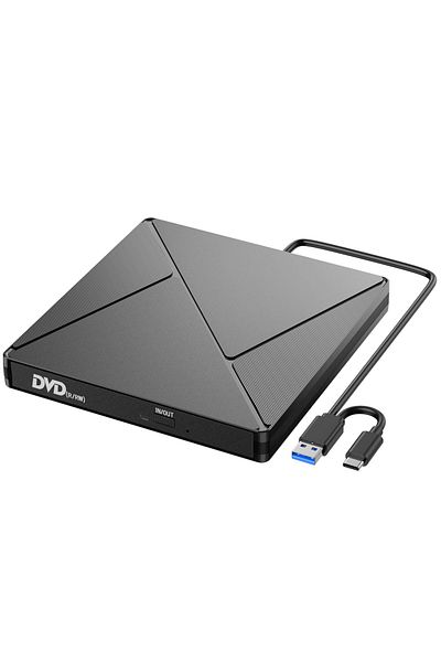 Choice محرك أقراص CD DVD خارجي أسود اللون بمنفذ USB 3.0 من النوع C رفيع محمول مع قارئ أقراص CD DVD +/-RW ROM لأجهزة الكمبيوتر المحمولة