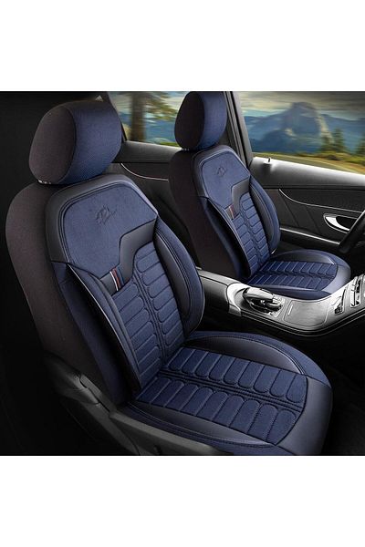 Panda Set Huse Scaune Auto Panda Londra, cu fermoare pentru bancheta rabatabila, albastru - negru 11 piese