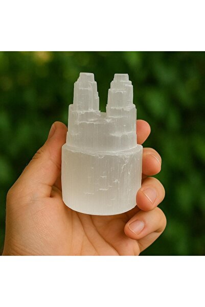 Taş Sandığı Selenit İkiz Kule - Temizleyici Taş - 10 cm Dekoratif Taş Obje