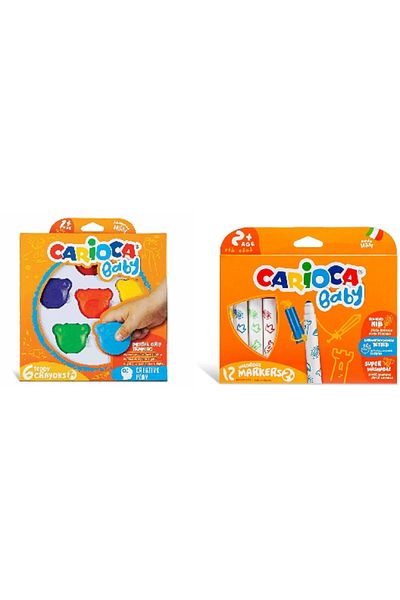 CARIOCA Carioca Baby Crayons 6 Pcs +1 Year Old + Baby Washable Felt Cayons 12 Pcs +2 Years Old Set of 2