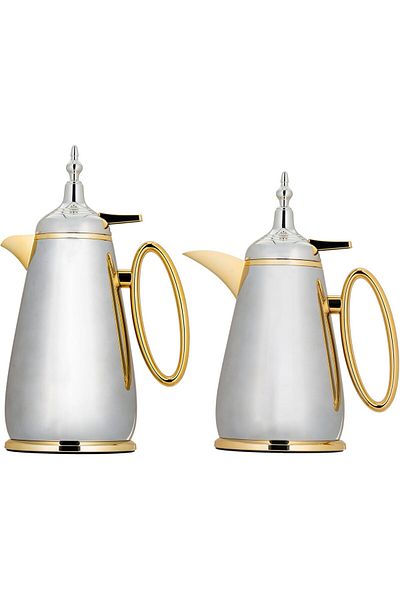 ALSAIF Coffee And Tea Vaccum Flask Set In Matt Nickel/gold / Leak-proof And Keeps Drinks Hot 1.0/1.0 Liter