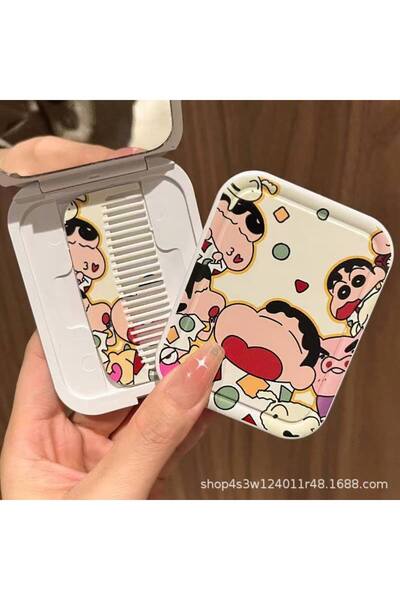 Choice مرآة محمولة قابلة للطي من أنمي كرايون شين تشانيس، مشط مكياج، هدية عيد محمولة للفتيات.