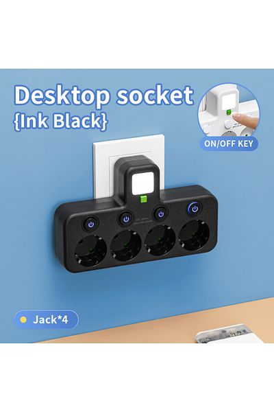 Choice Black EU AC Plug Power Strip Wall Mounted Independent Switch Multitap Socket Network Filter With USB