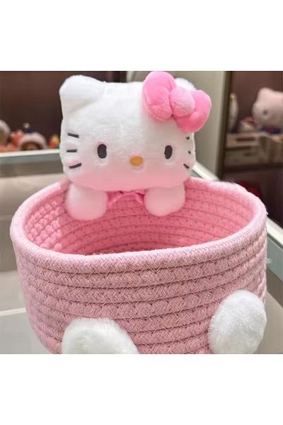 Choice A Japanese Kawaii Hello Kitty Storage Basket Cute Harajuku Charm Cosmetics Toys Storage Box Bedroom.