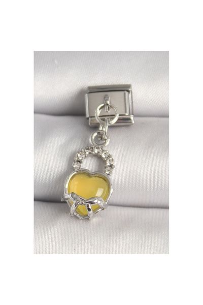 Skygo Silver Color 316L Steel Zircon Stone Yellow Lock Heart Model Nomination Charm