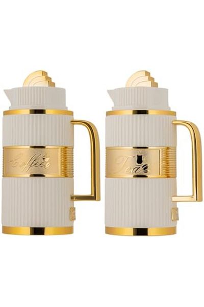 ALSAIF Coffee And Tea Vaccum Flask Set In Ivory/gold / Leak-proof And Keeps Drinks Hot 1.0/0.7 Liter