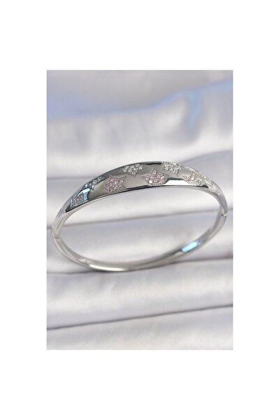 Skygo Pirinç Gümüş Renk Zirkon Taşlı Yıldız İşlemeli Kadın Kelepçe - TJ-BB6919