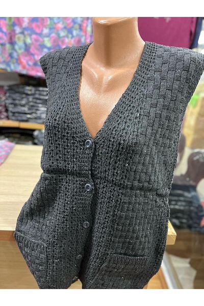 TCR Women's Knitwear Buttoned Pocket Knitted Pattern Seasonal Cardigan Vest
