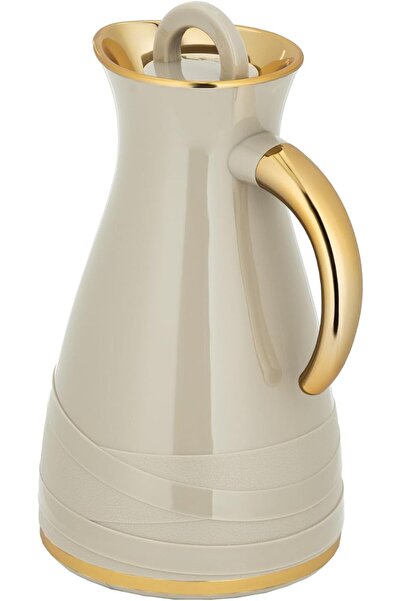 ALSAIF Diva Thermal Jug, Leakproof, Keeps Coffee and Tea Hot, 1 Liter, Light Grey/Gold