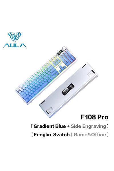 Choice F108 Pro Blue AULA F108pro Mechanical Keyboard Three-mode Bluetooth /2.4G/ Wired Customized Full-ke