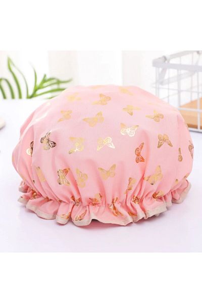Choice Pink 【hot Sales】double Shower Cap Waterproof Hair Cap Hot Gold Printed Terylene Cotton Shower Cap Ba
