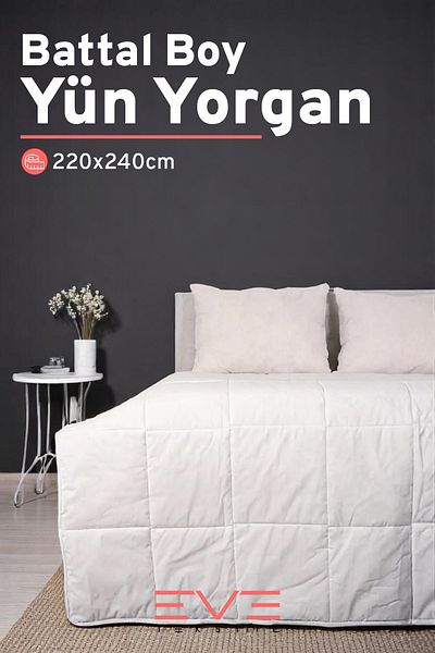 Eve Tekstil 100% Merino Lamb Wool Cotton Antiallergic King Size Quilt 220X240 cm