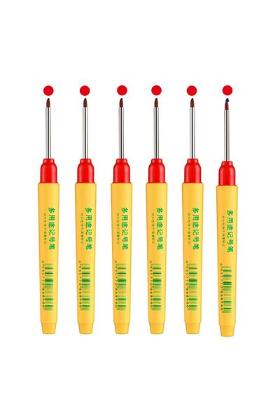 MROOFUL 6pcs red 6pcs/set 33mm Red/Blue/Black Long Head Marking Pen Woodworking Decoration Deep Hole Waterpr