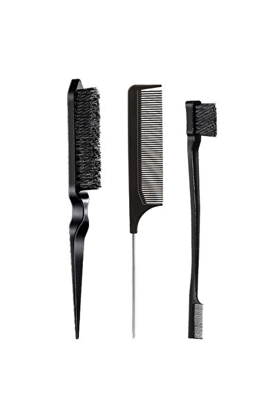Choice مجموعة فرشاة شعر جديدة مكونة من ثلاث قطع باللون الأسود، مشط ذو ذيل حاد...