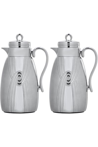 ALSAIF Coffee And Tea Vaccum Flask Set In Chrome / Leak-proof And Keeps Drinks Hot 1.0/1.0 Liter