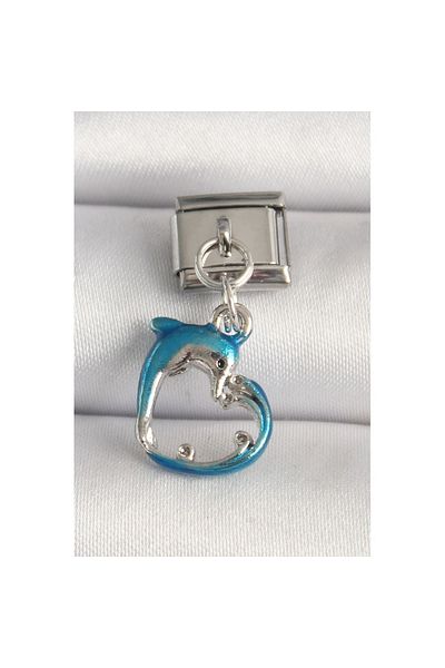 Skygo 316L Steel Blue Dolphin Model Nomination Charm Silver Color