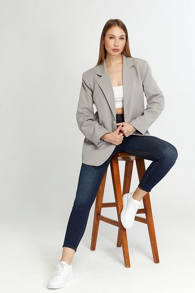 Bolivente Women's Gray Regular Lined Blazer Jacket
