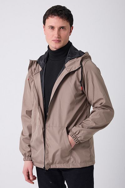 Montland Men's Mink Lined Kangaroo Pocket Water and Windproof Hooded Raincoat with Pockets - Windbreaker