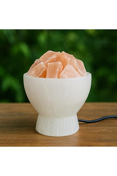 Taş Sandığı Selenit Taşı Lamba Işık Kasesi Turuncu Küp Taşlı 18 cm