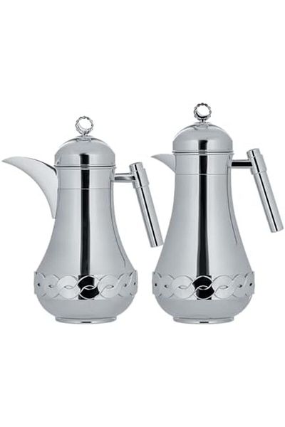 ALSAIF Coffee And Tea Vaccum Flask Set In Chrome / Leak-proof And Keeps Drinks Hot 1.0/0.7 Liter