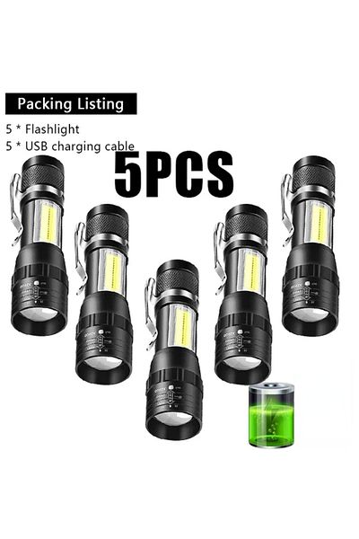 Choice 5pcs KDULIT Portable Zoom LED Rechargeable Flashlight 3 Lighting Mode Camping Light Mini Torch Built
