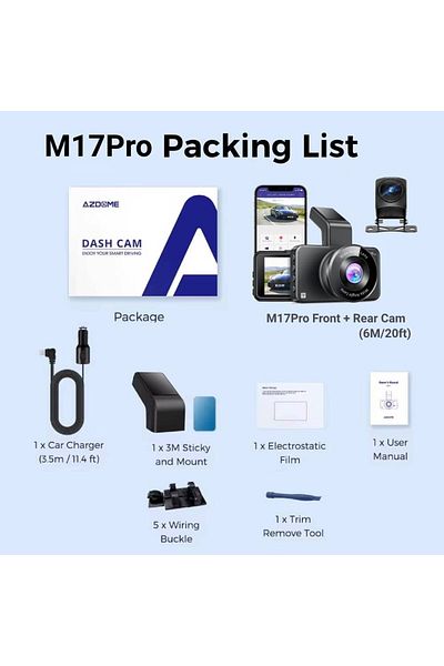 Choice Azdome Card 64gb M17 Pro Azdome 3k Dash Cam M17 Pro 150°fov Built-in Wifi Adas Car Dvr Smart Voice C