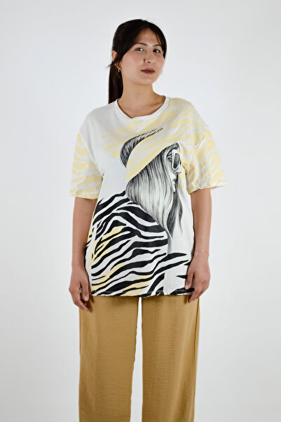 Nisan Majica sa okruglim izrezom Štampano opuštenog kroja - ekru