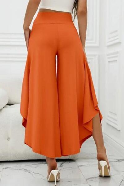 Mossta Slit Detail Flounced Wide Leg Sandy Trousers Orange