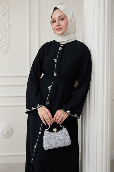 InStyle زهرة طويلة حجر التفاصيل Ferace الأسود