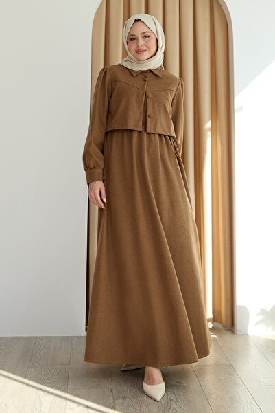 InStyle Camel Color Side Gathered Jacket Set