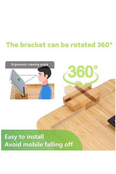 COOYA Bamboo Couch Arm Table Tray,with 360 Rotating Phone Holder,Foldable for Food,Drinks,Snacks,Phone