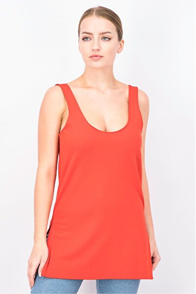 Uterqüe Women Scoop Neckline Sleeveless Plain Blouse, Red