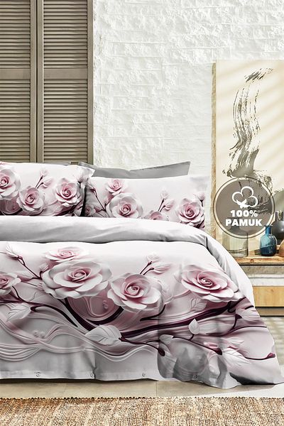 MonoHome 100% Cotton Ranforce Dowry Luxury 5D Digital Double Duvet Cover Set Rose