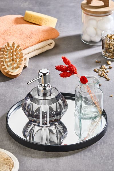 Leila Home Round Mirrored Presentation Holder Black 24X24 Coffee and Tea Presentation